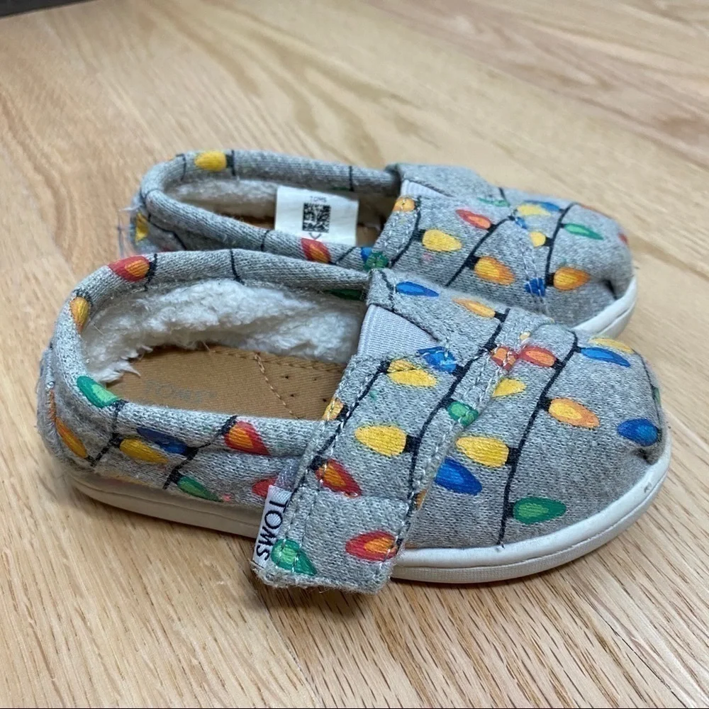 Toms Christmas Lights Loafers Sz 5 Toddler Alpargata Shoes Baby Gray
